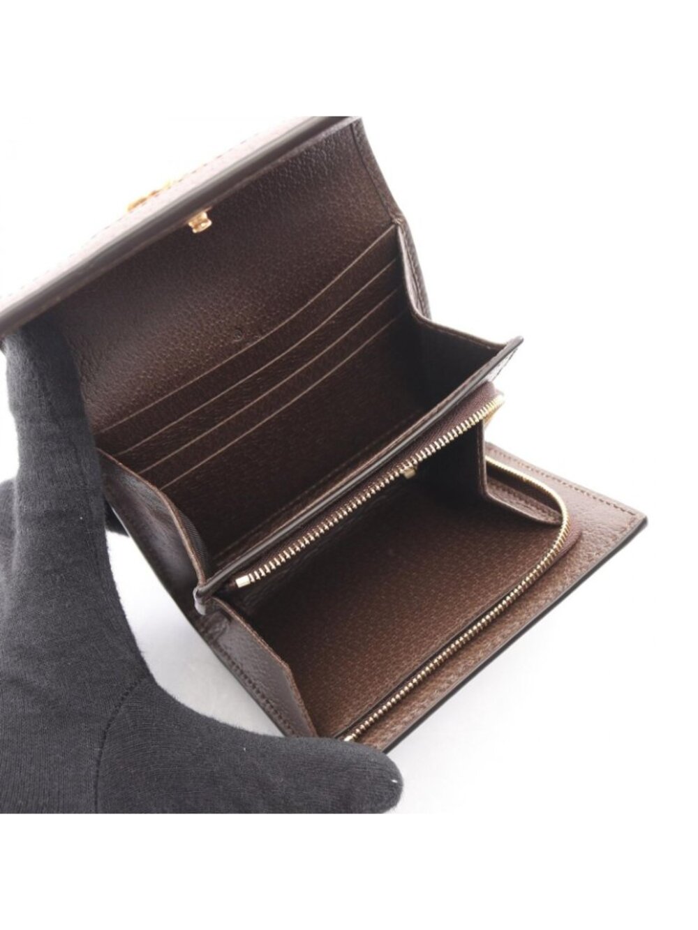 Gucci Bifold Wallet Ophidia GG Supreme Beige Dark Brown Leather Canvas Marmont - Picture 3 of 5